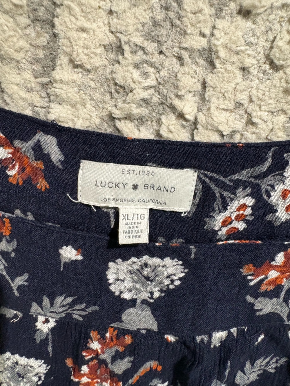 Lucky brand dark blue floral square neck blouse top shirt size XL - Picture 5 of 6